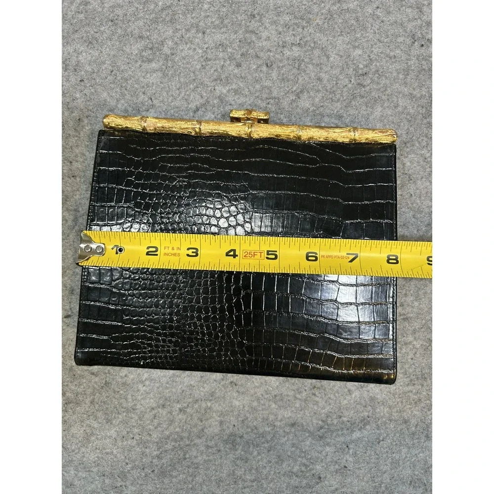 AFTER FIVE BLACK FAUX ALLIGATOR HANDBAG PURSE CHANGE PURSE VINTAGE Clutch Glam